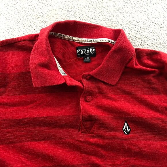Volcom Mens Polo Shirt Medium Striped Casual Lightweight Short Sleeve Red Y2K - Picture 6 of 13